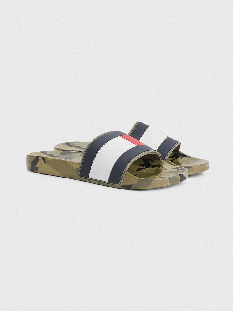 Férfi Tommy Hilfiger Camo pool Sandal Olivazöld | HU 1431QMA